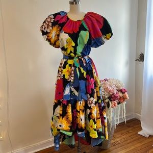 Bold floral hi lo midi dress